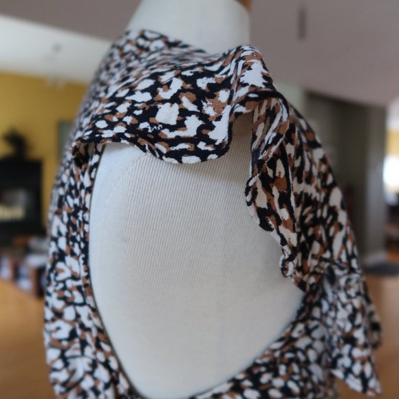 Free People French Quarter mini wrap ruffled wrap dress $128 in jet combo size L - Picture 12 of 16